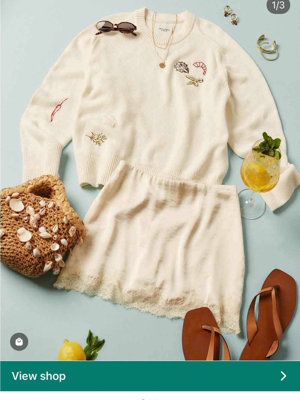 Abercrombie & Fitch Cream Embroidered Crewneck Sweater